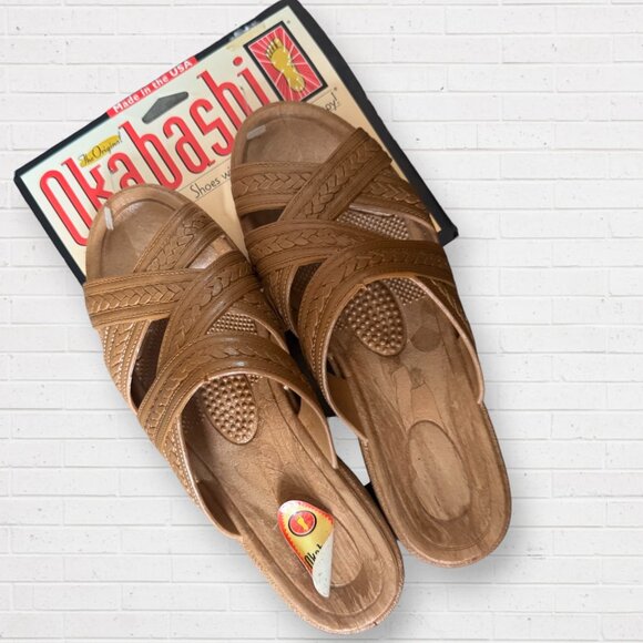 NWT Okabashi Foot Therapy Everyday Cross Strap Sandals USA Women's Size M 7.5 8 - Picture 1 of 3